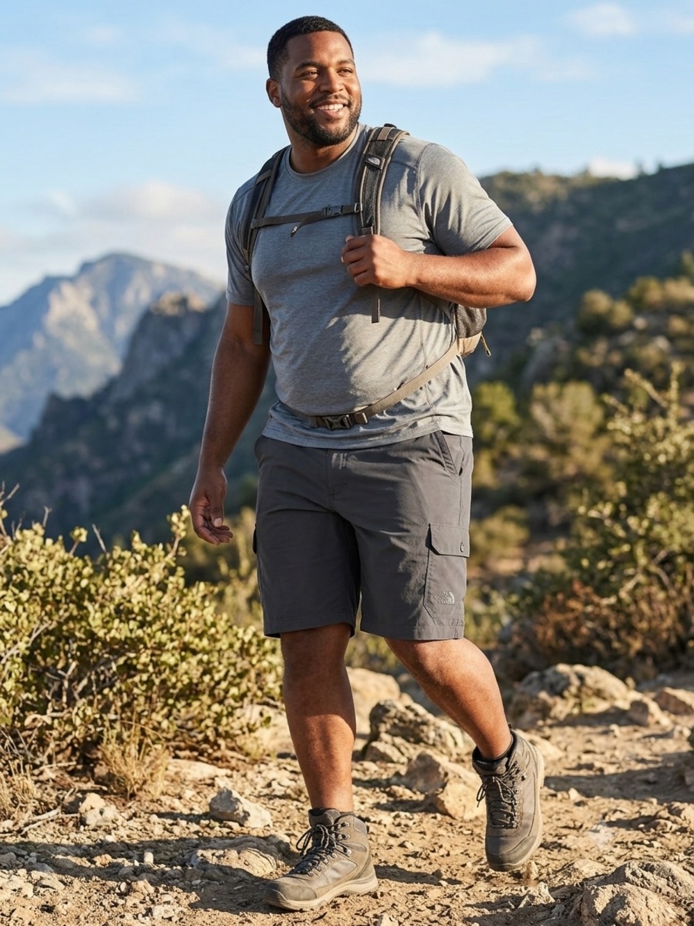 North Face Men's Gray Cargo Hiking Shorts - Lightweight Outdoor Performance XL